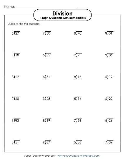 Basic Remainders - Division Worksheet with Remainders (Printable PDF Worksheet)