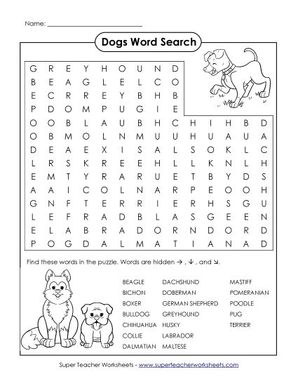 Intermediate (Grades 3-6) - Dogs (Printable PDF Worksheet)