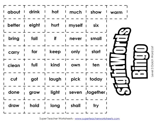 Level 3 - Dolch Bingo: Level 3 (Printable PDF Worksheet)