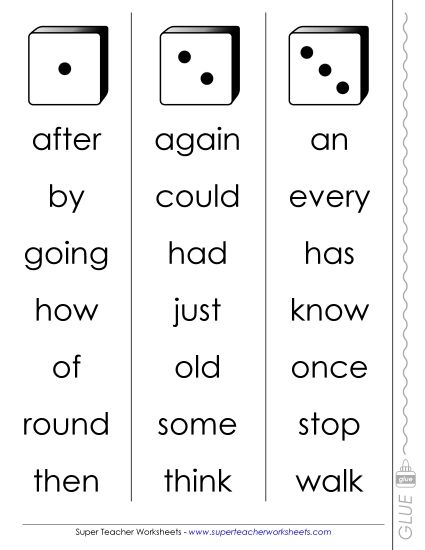 Level 1 - Dolch Dice Fluency Game: Level 1 (Printable PDF Worksheet)
