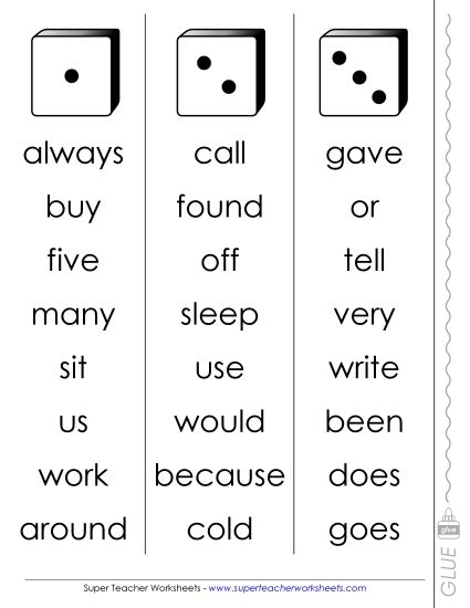 Level 2 - Dolch Dice Fluency Game: Level 2 (Printable PDF Worksheet)