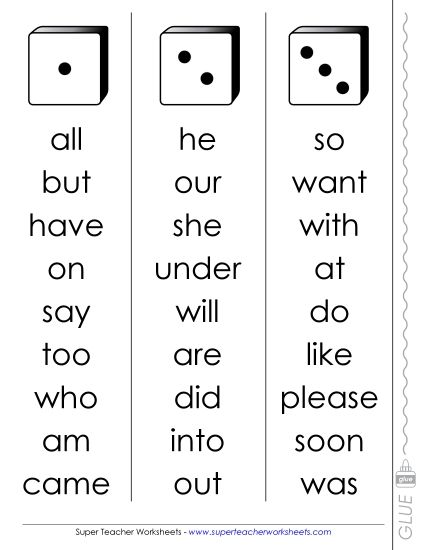 Primer - Dolch Dice Fluency Game: Primer Level (Printable PDF Worksheet)