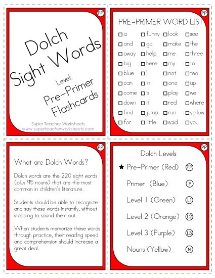 Pre-Primer - Dolch Flashcards - Pre-Primer (Printable PDF Worksheet)