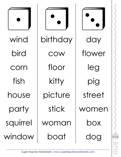 Nouns - Dolch Fluency Dice Game: Nouns #2 (Printable PDF Worksheet)