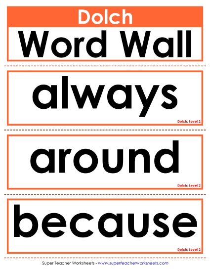 Dolch Sight Words - Dolch: Level 2 (Printable PDF Worksheet)