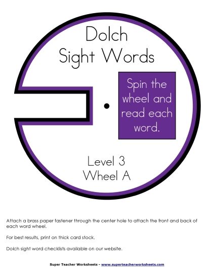 Level 3 - Dolch Word Wheels: Level 3 (Printable PDF Worksheet)