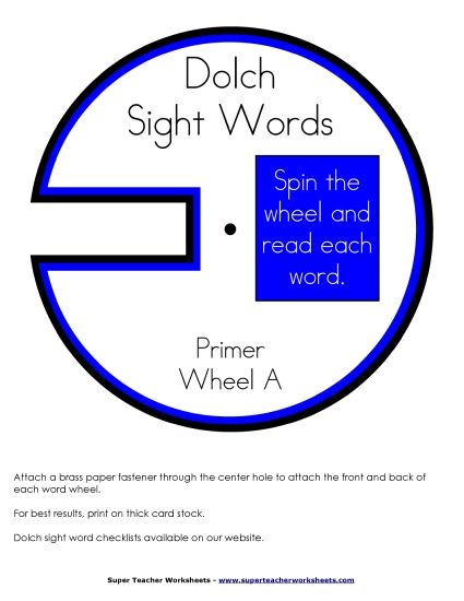 Primer - Dolch Word Wheels - Primer (Printable PDF Worksheet)