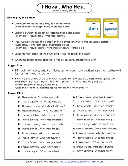 Sight Words (Dolch) - Dolch Words: Nouns (Printable PDF Worksheet)