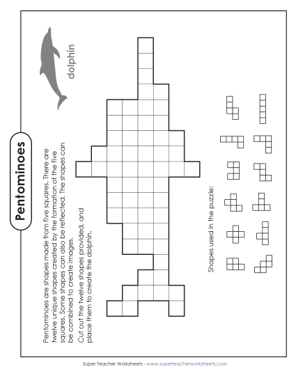 Dolphin Pentomino Puzzle (Printable PDF Worksheet)