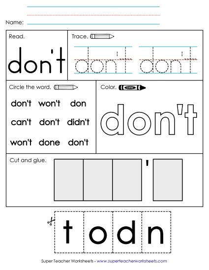 Individual Sight Words - Don't (Sight Word) (Printable PDF Worksheet)