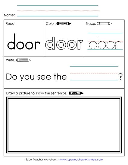 Individual Sight Words - Door (Sight Word) (Printable PDF Worksheet)