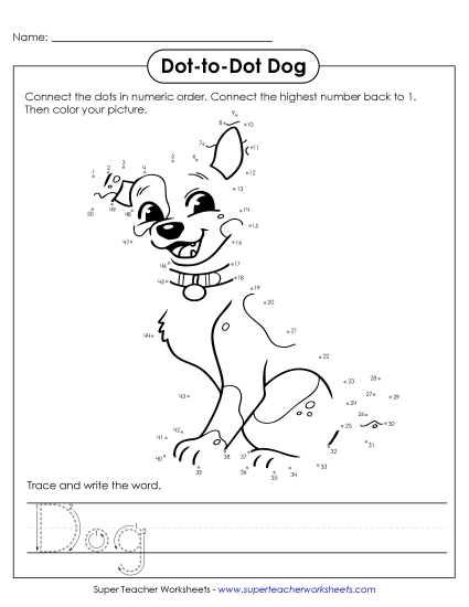Dot-to-Dot & Write: Dog (Printable PDF Worksheet)