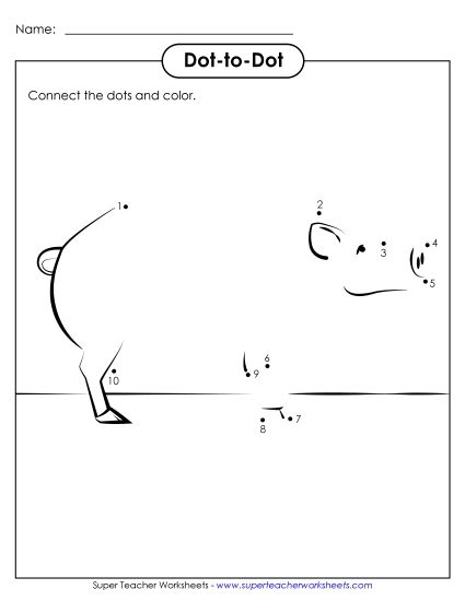 Dot-to-Dot - Dot-to-Dot: Pig (Printable PDF Worksheet)
