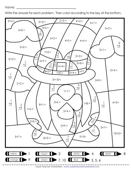 St. Pat's Addition - Double Mystery Picture: Addition (Printable PDF Worksheet)