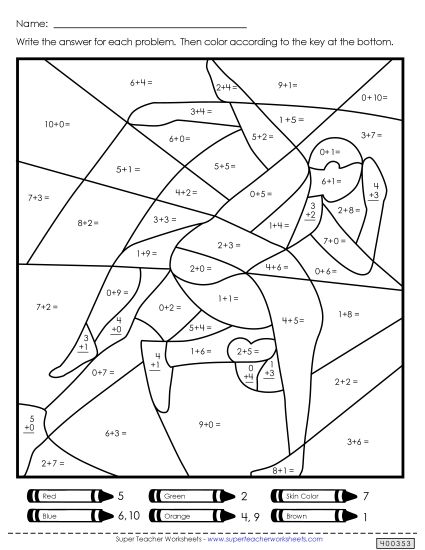 Math Worksheets - Double Mystery Picture (Addition) (Printable PDF Worksheet)