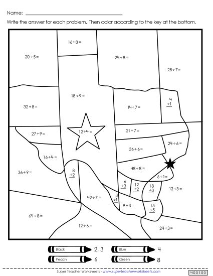 Math Worksheets - Double Mystery Picture (Division) (Printable PDF Worksheet)