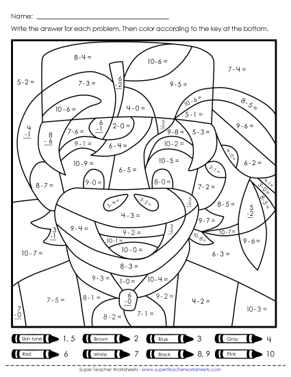 Math Worksheets - Double Mystery Picture: Subtraction (Printable PDF Worksheet)