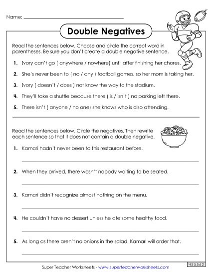 Worksheets - Double Negatives Mixed Practice (Printable PDF Worksheet)