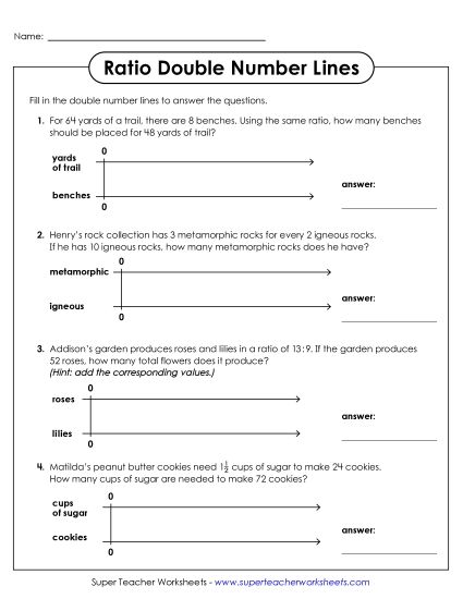 Double Number Lines - Double Number Lines Practice (Printable PDF Worksheet)