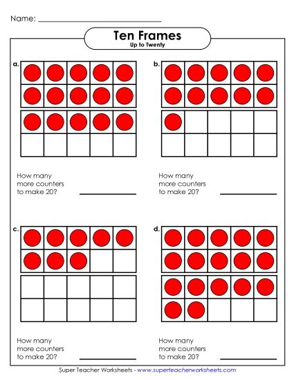 10-Frame Addition & Subtraction - Double Ten-Frame Add/Subtract (Up to 20) (Printable PDF Worksheet)