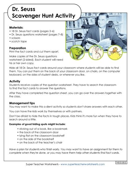 Dr. Seuss Scavenger Hunt (Printable PDF Worksheet)