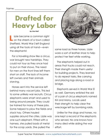 Nonfiction Articles - Drafted for Heavy Labor (Printable PDF Worksheet)
