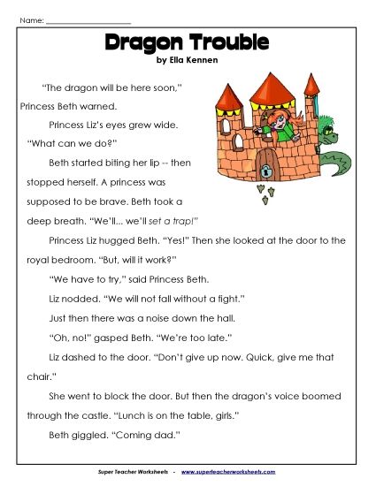 Reading Comprehension - Dragon Trouble (Printable PDF Worksheet)