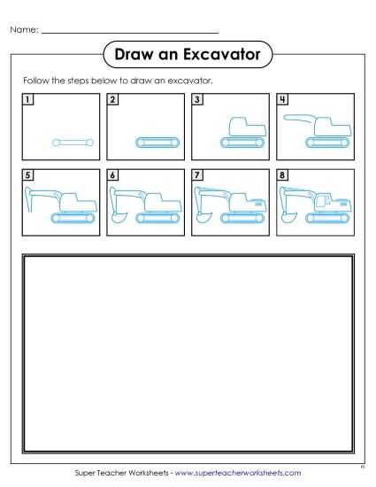 Construction - Draw a Excavator (Printable PDF Worksheet)