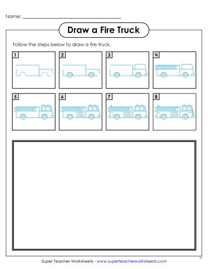 Community Helpers - Draw a Fire Truck (Printable PDF Worksheet)
