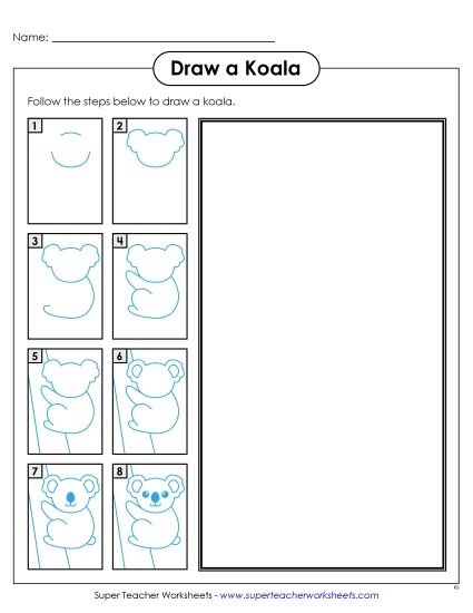 Zoo - Draw a Koala Bear (Printable PDF Worksheet)