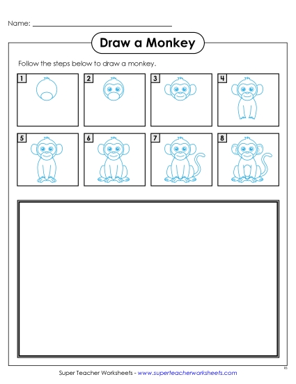 Zoo - Draw a Monkey (Printable PDF Worksheet)