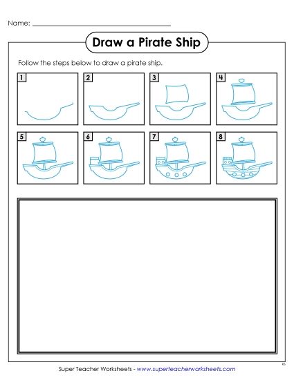 Transportation - Draw a Pirate Ship (Printable PDF Worksheet)