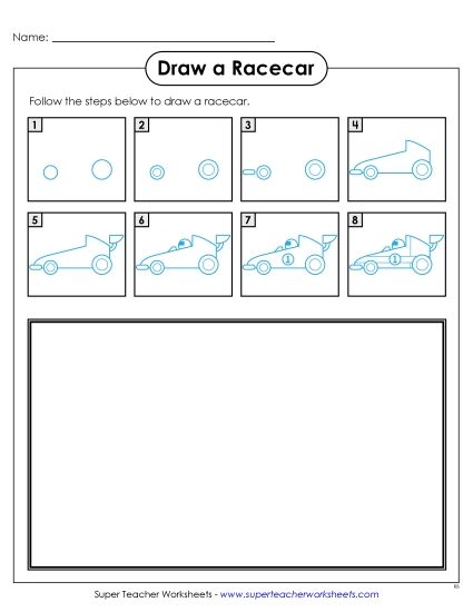 Transportation - Draw a Race Car (Printable PDF Worksheet)