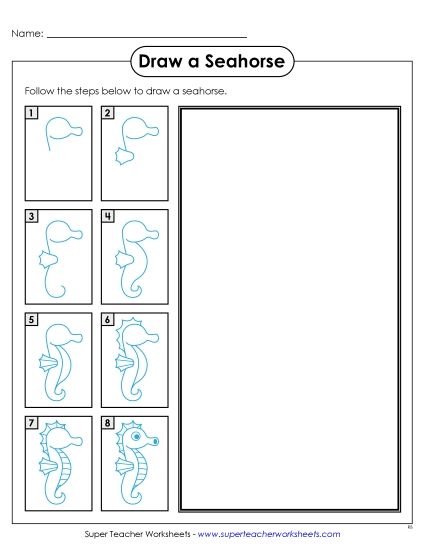 Zoo - Draw a Seahorse (Printable PDF Worksheet)
