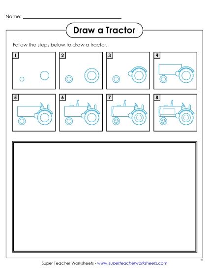 Farm - Draw a Tractor (Printable PDF Worksheet)