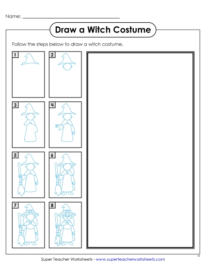 Halloween - Draw a Witch Trick-or-Treater (Printable PDF Worksheet)