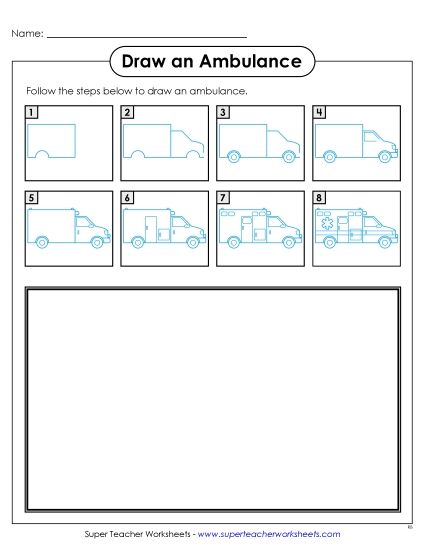 Community Helpers - Draw an Ambulance (Printable PDF Worksheet)