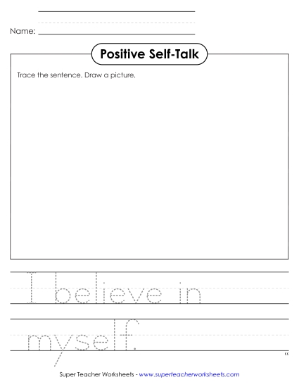 Self-Talk - Draw & Trace: "I believe in myself." (Printable PDF Worksheet)