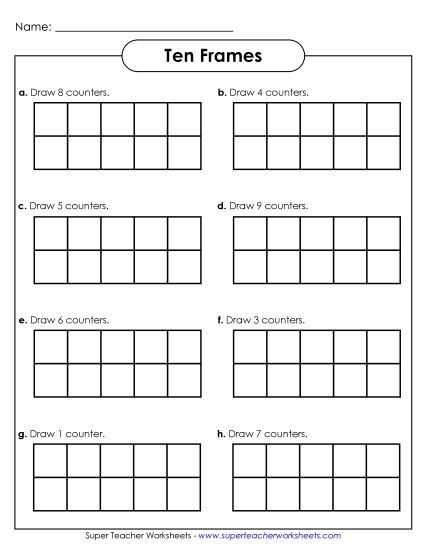 10-Frame Counting - Draw Counters (Up to 10) (Printable PDF Worksheet)