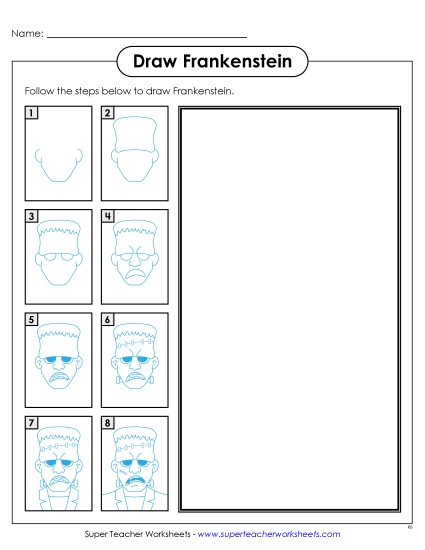 Halloween - Draw Frankenstein (Printable PDF Worksheet)