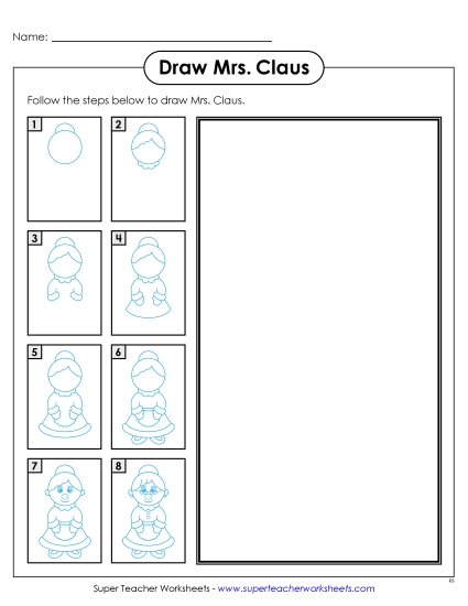 Christmas - Draw Mrs. Claus (Printable PDF Worksheet)