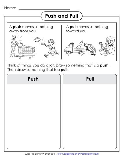 Push & Pull (Very Basic) - Draw Push & Pull Examples (Printable PDF Worksheet)