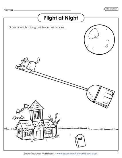 Draw Your Own Designs - Draw Your Own Witch on a Broom (Printable PDF Worksheet)