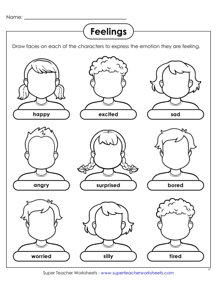 Basic Feelings - Drawing Faces: Emotions (Printable PDF Worksheet)