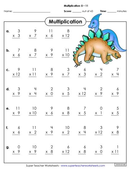 All Facts 0s through 11s - Drill: Basic Facts 0-11 (Printable PDF Worksheet)