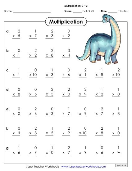 All Facts 0s through 2s - Drill: Basic Facts 0-2 (A) (Printable PDF Worksheet)