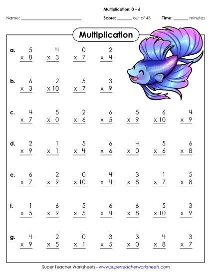 All Facts 0s through 6s - Drill: Basic Facts 0-6 (A) (Printable PDF Worksheet)