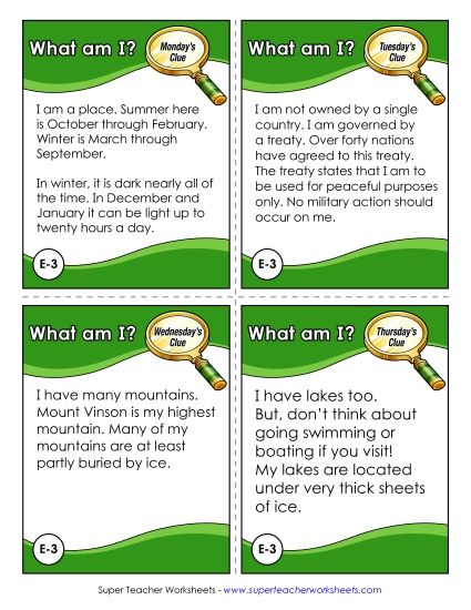 5th Grade - E3 - Antarctica (Printable PDF Worksheet)