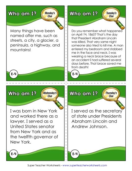 5th Grade - E4 - William Seward (Printable PDF Worksheet)