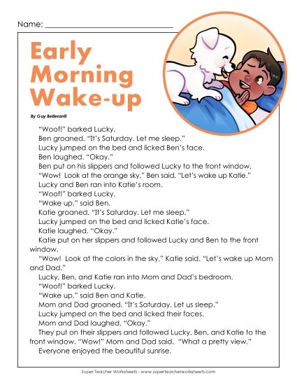 Fiction - Early Morning Wake-Up (Printable PDF Worksheet)